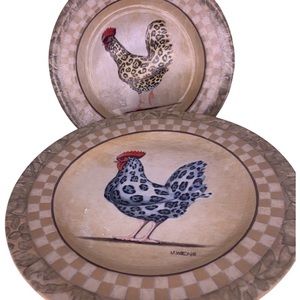 222 Fifth J. Wiens Jungle Roosters Chetah Chickens 8" Salad Dessert Plates 2pc